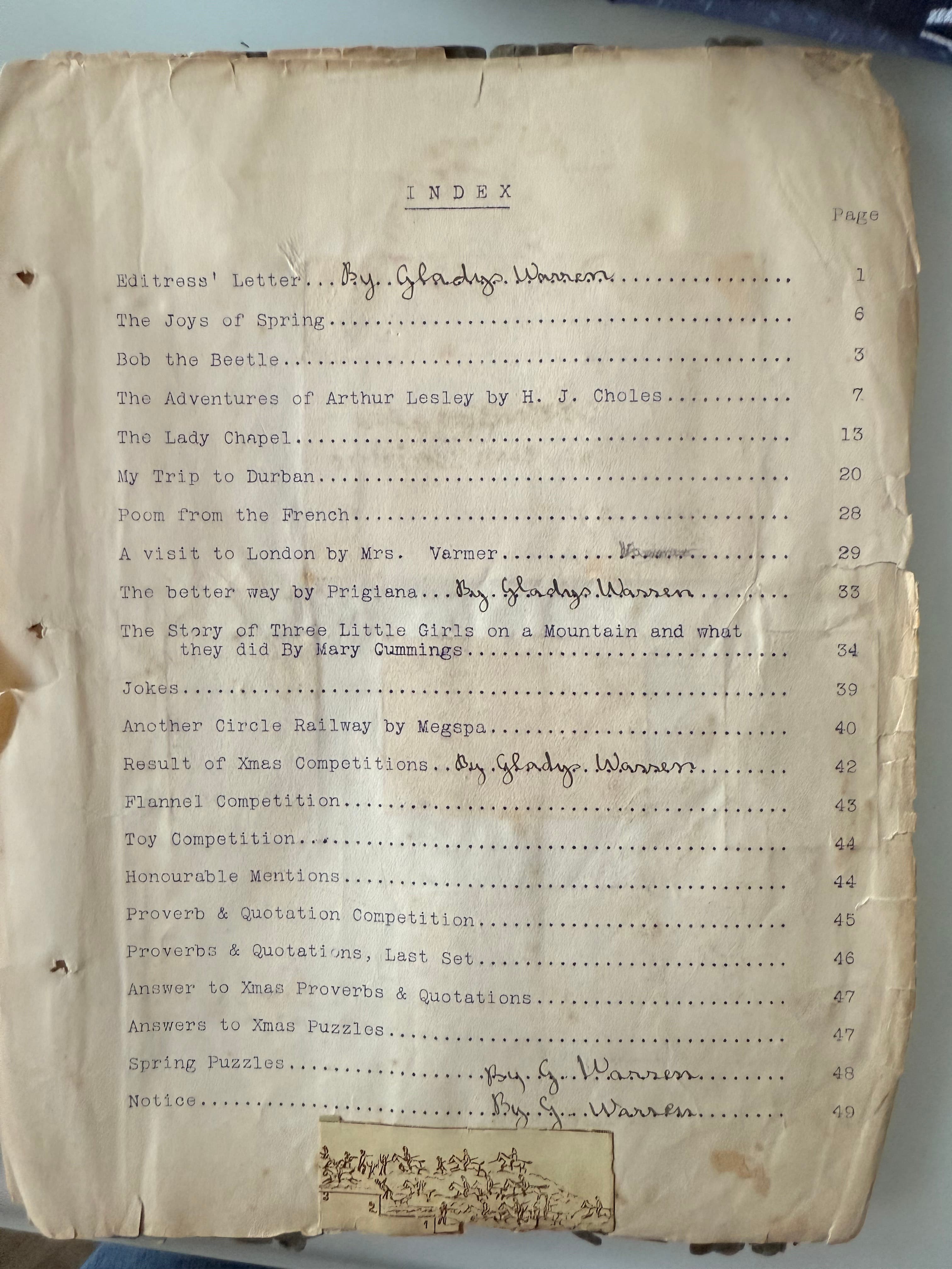 The handwritten and typed index page of The Whitwar